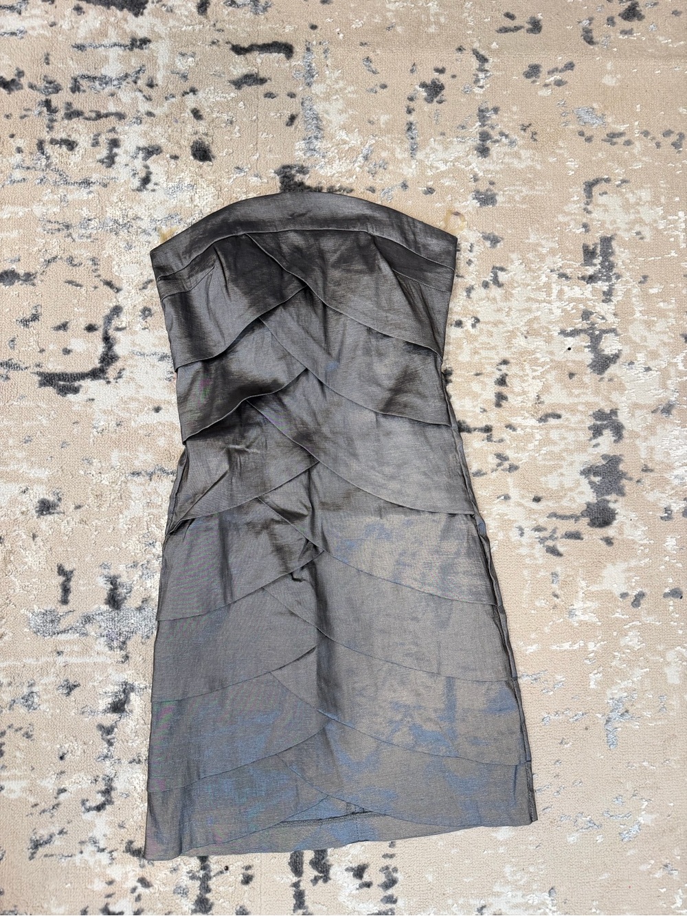 Poetry Clothing Metallic Gray Strapless Ruffle-Detail Cocktail Dress Size Small